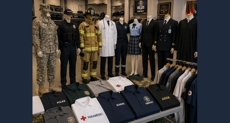 Institutional uniforms and apparel for law enforcement, medical personnel and government agencies