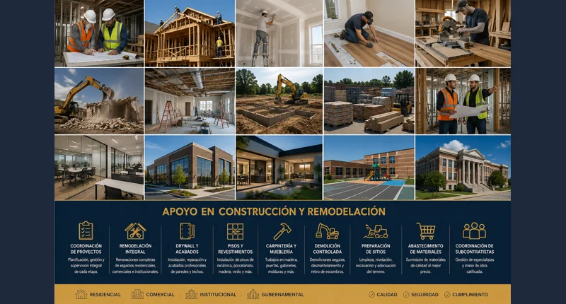 Construction and remodeling services for residential, commercial and government buildings