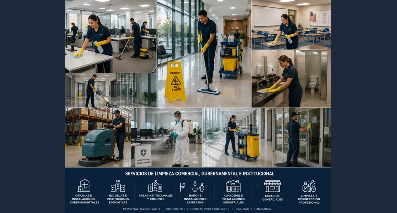 Commercial, government and institutional cleaning services for offices, schools and facilities